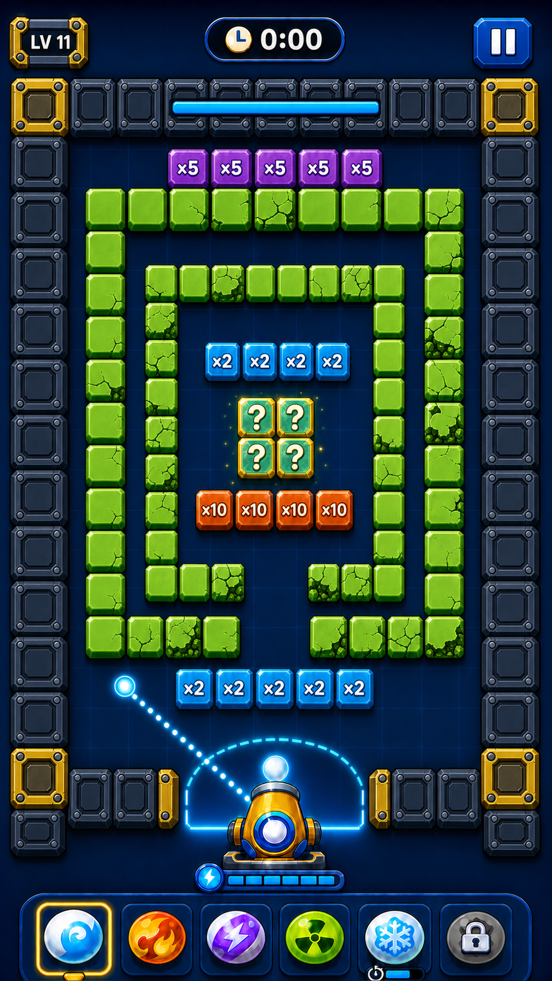 Chain Reaction arena featuring x2, x5, x10 and mystery multiplier cells