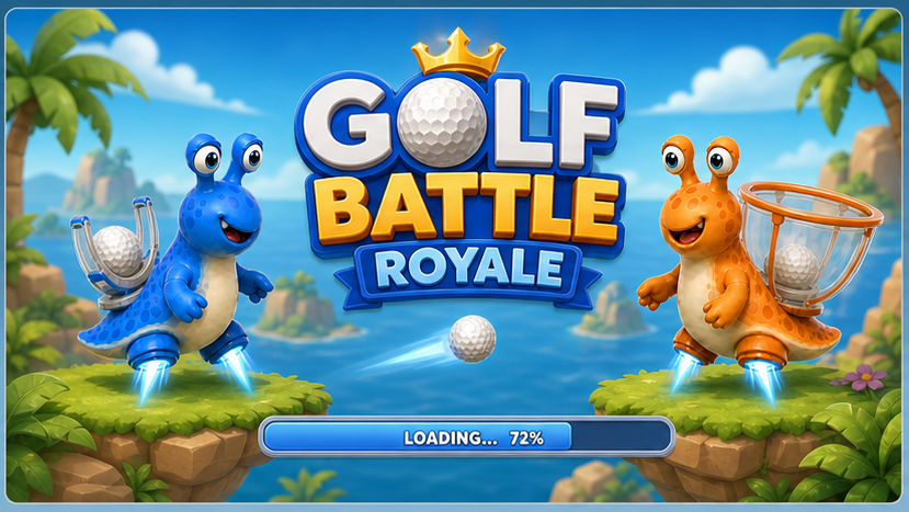 Golf Battle Royale loading screen with blue and orange island competitors